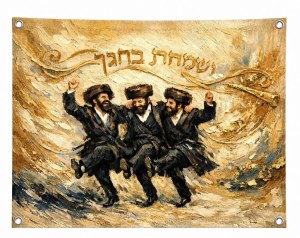 Picture of Vinyl Vesamachta Bechagecha Wall Hanging Sukkah Decoration Gold 36" x 24"